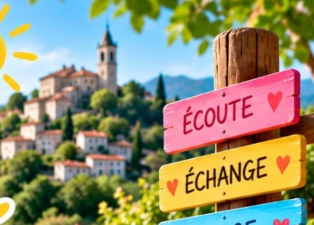 Le village de Peille et des crayons de couleur